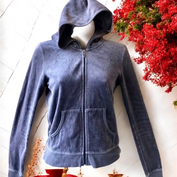 Juicy Couture Velour Zip Gray Hoodie Jacket Y2K Logo Royal Scotty Dog - Picture 4 of 13